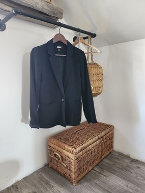 Anthropologie Black Single-Button Blazer with Notched Lapel